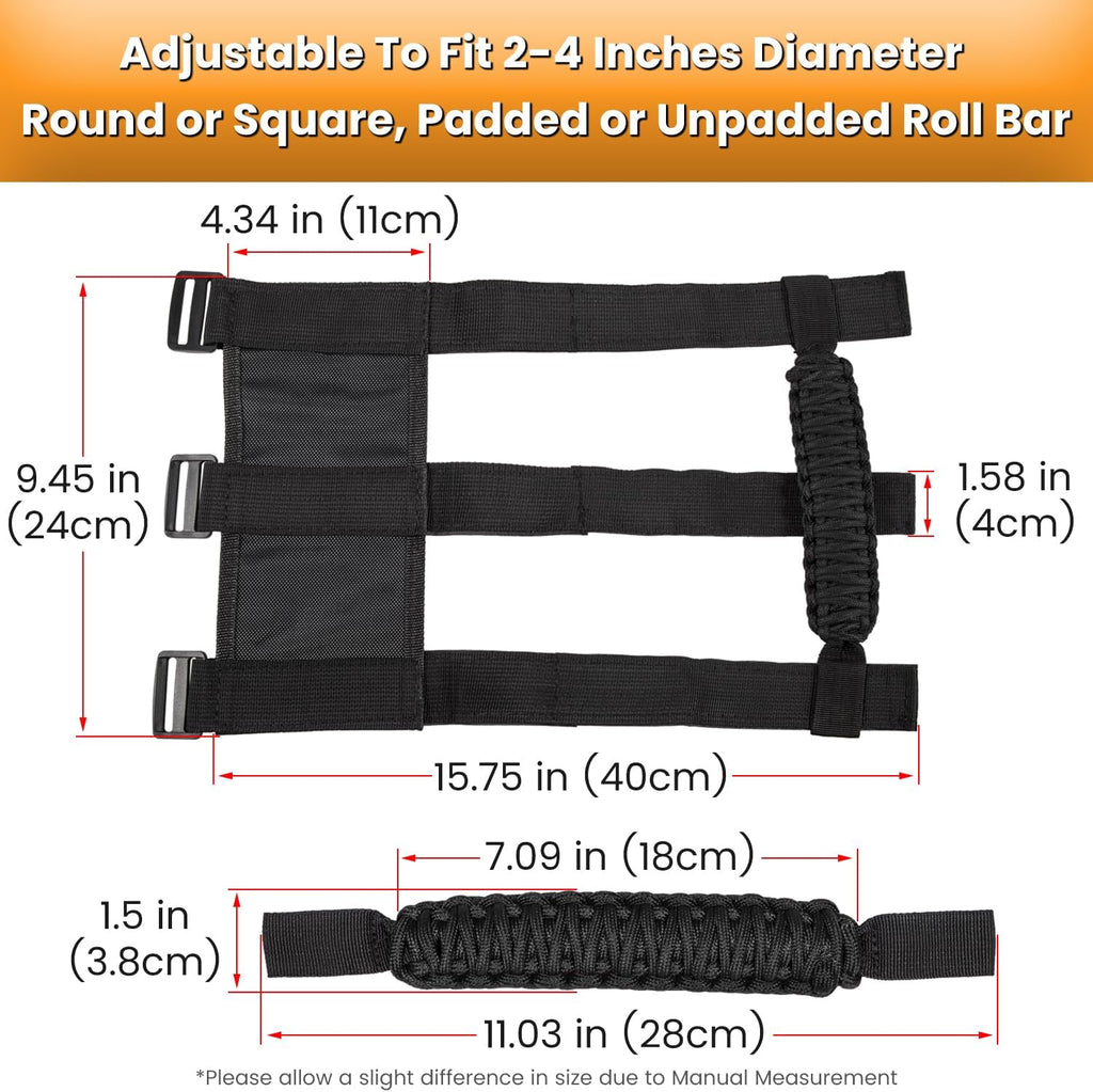 4 x Roll Bar Grab Handles Grip Handle for Jeep Wrangler JK JKU JL JLU TJ YJ Sports Sahara Freedom Rubicon Unlimited Gladiator JT 1955-2023 UTV ATV Premium 550 Paracord Interior Accessories (Black)
