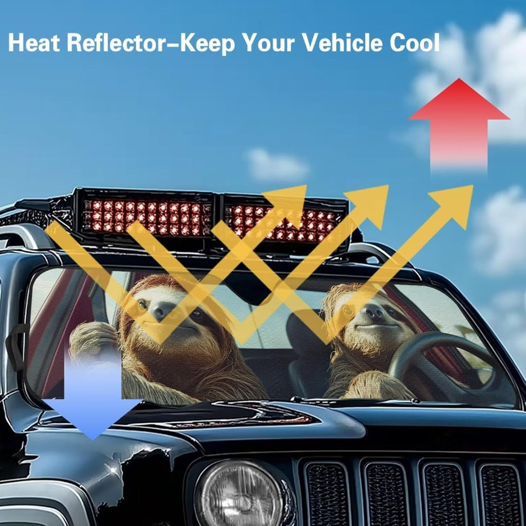 Tuoxiukan Sloth Car Sun Shade Windshield for Jeep Wrangler TJ JK Funny Car Front Windshield Sun Blocker Reflect Heat and UV Rays That Keeps Vehicle Cool