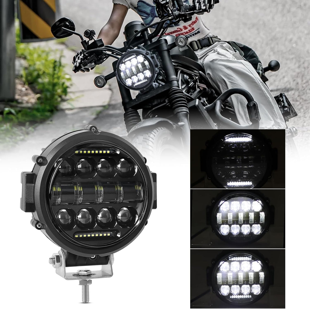 bestzheyu 2pcs 7 inch round led off road, front angle view