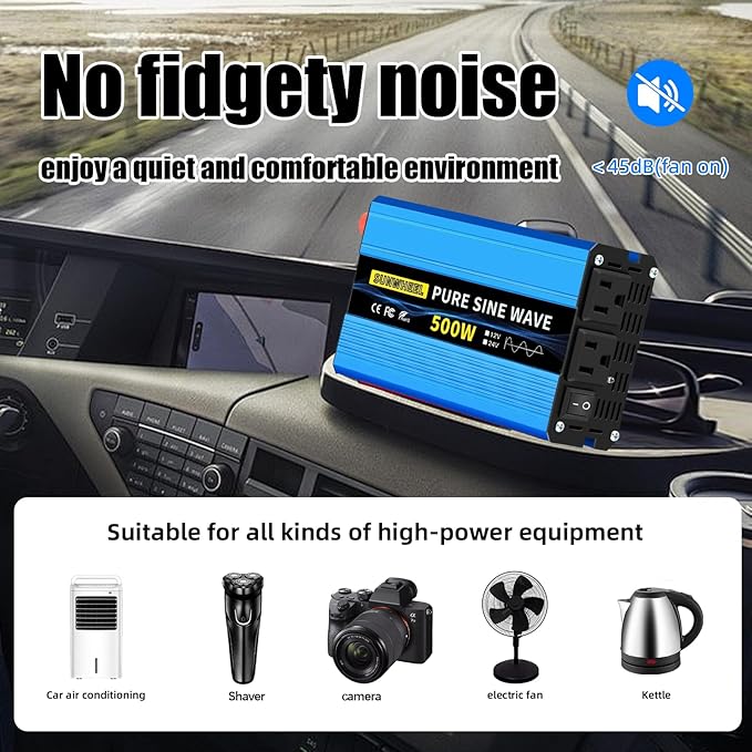 SUNWHEEL 500W 24V Pure Sine Wave Inverter, DC 24V to AC 110V/120V Car Power - Image 6