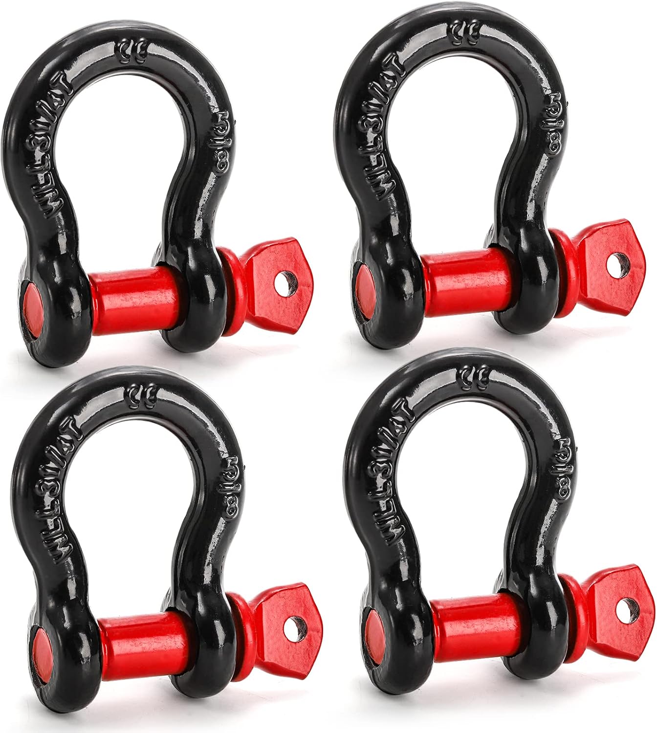 Bekith 4 Pack 5/8" D Ring Shackle 3.25 Ton (7165 Lbs) Capacity with 3/4" Pin Heavy Duty Shackles for Tow Strap, Winch, Off-Road Truck Vehicle Recovery
