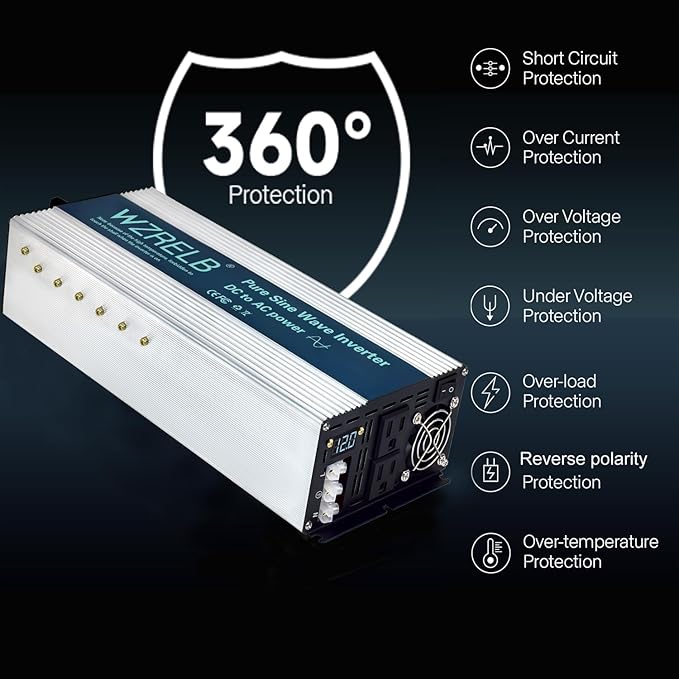 WZRELB 4000W Pure Sine Wave Inverter, Car Power Inverter 24V DC to 110V 120V AC - Image 5
