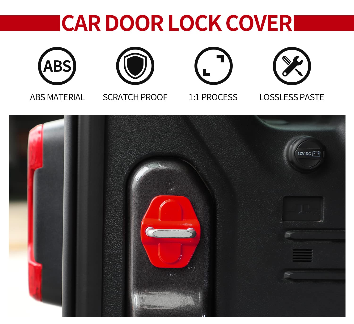 Voodonala for JL Door Lock Cover Buckle Decor Trim for 2018-2024 Jeep Wrangler JL JLU, for Jeep Gladiator JT 2020 2021, ABS Exterior Accessories, 6PAC,Red