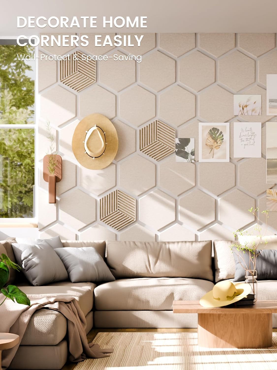fluxynara 10-pack hexagon felt bulletin board tiles, oatmeal, side view
