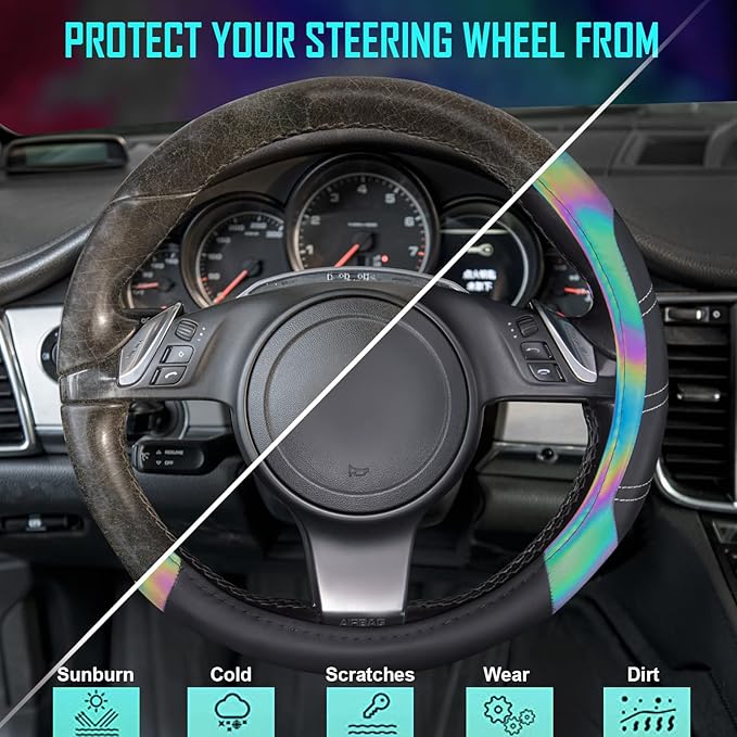 CAR PASS Line Rider Microfiber 15.5-16 Inch Leather Sporty Steering Wheel Cover - Image 4