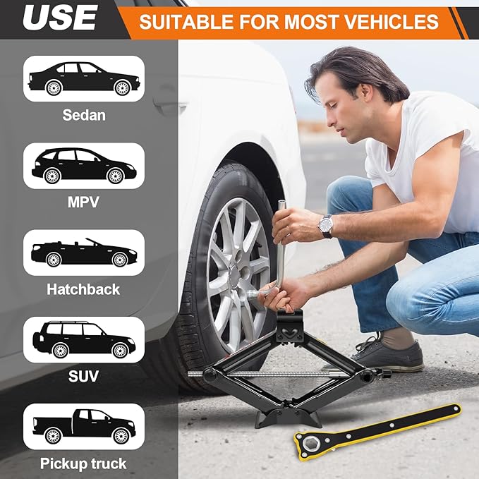 Car Jack Kit - Scissor Car Jack Max 2 Ton Capacity Portable Emergency Tire - Image 4