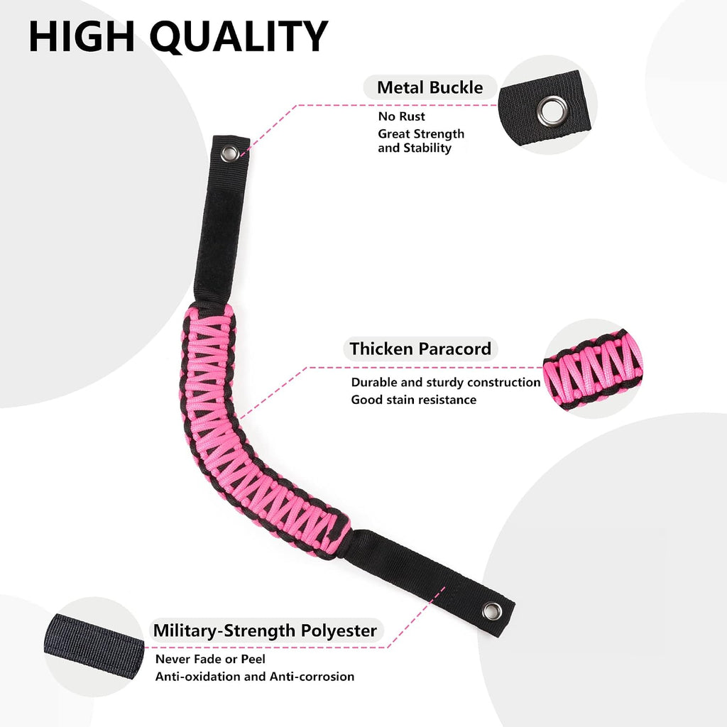 sukemichi for Bronco Grab Handles, Paracord Roll Bar Grab Handles for 2021 2022 2023 2024 2025 2026 Ford Bronco Accessories 4 Door 2 Door, Pink, 4 Pack