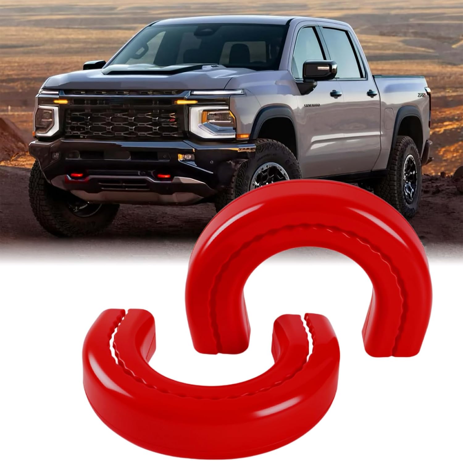Extended Front Tow Hook Cover for 2007-2026 Chevy Silverado 1500 & 2007-2018 GMC Sierra 1500, Silverado 1500 Accessories, Sierra 1500 Accessories, Chevy 1500 Accessories, Silicone, Red (2 Pack)