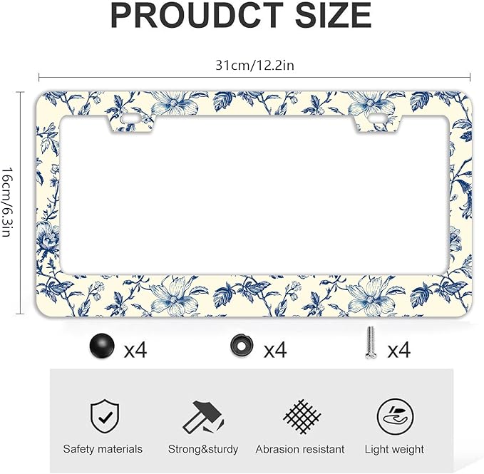 Blue Floral Flowers License Plate Frames - Image 4