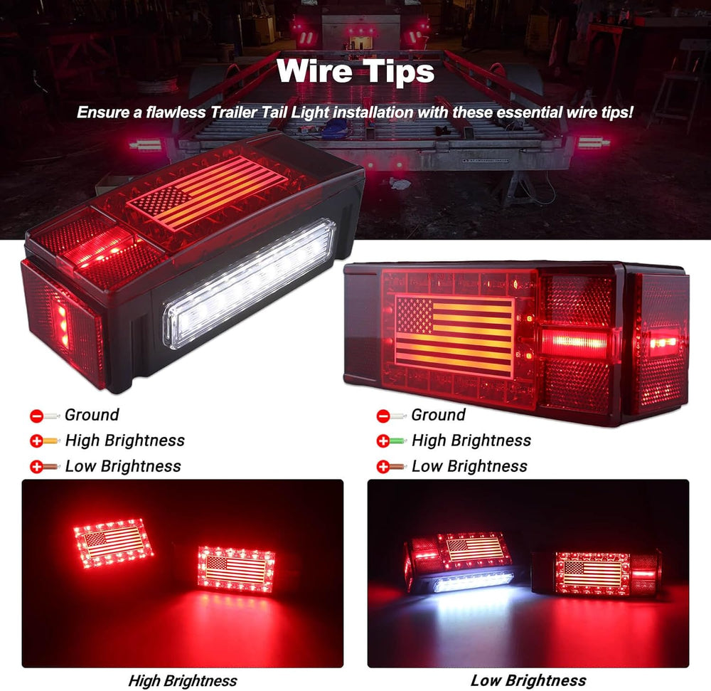 Submersible LED Trailer Light Kit Rectangle American Flag Designed 3rd Brake ...