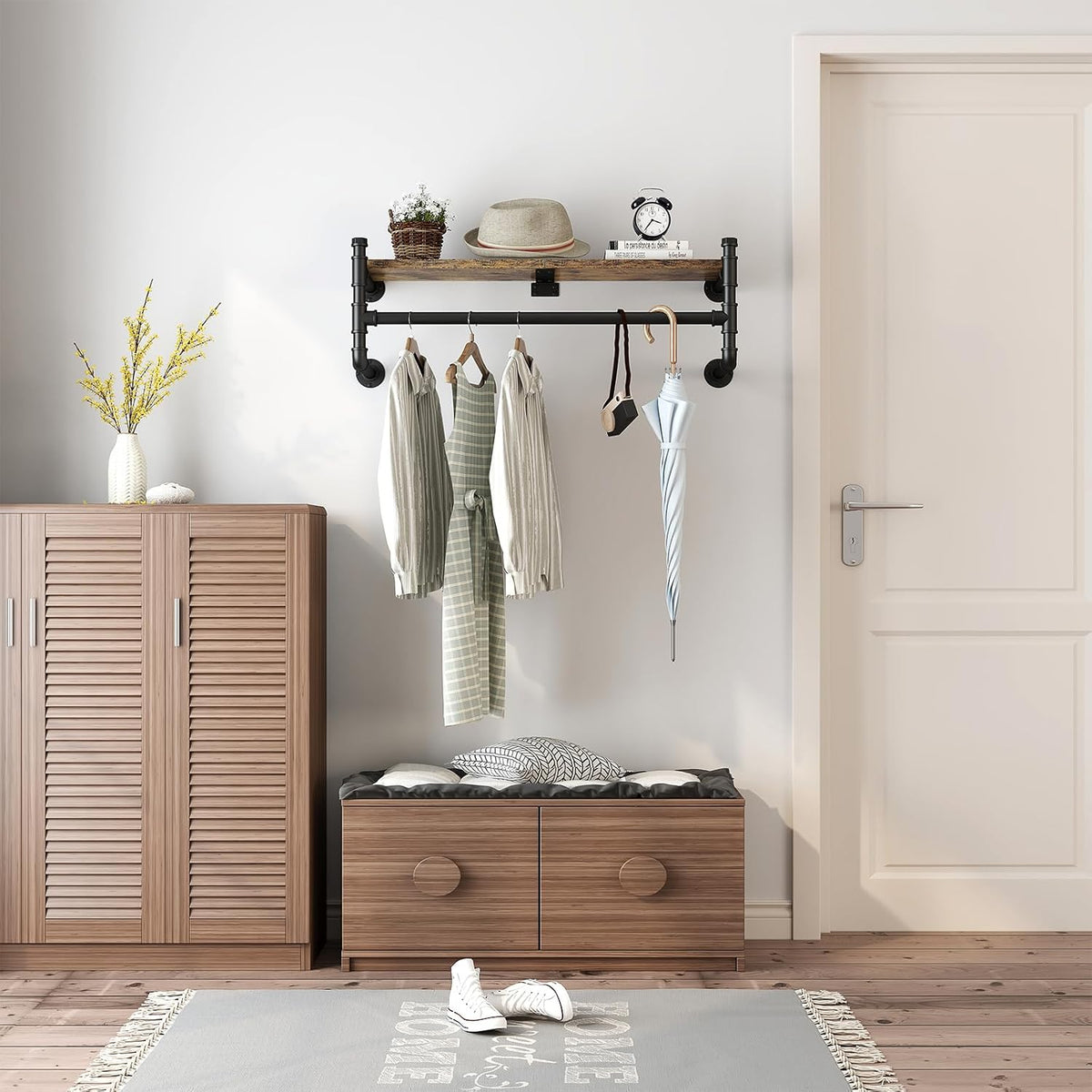 industrial pipe clothing rack,wall mounted clothes rack with shown in use