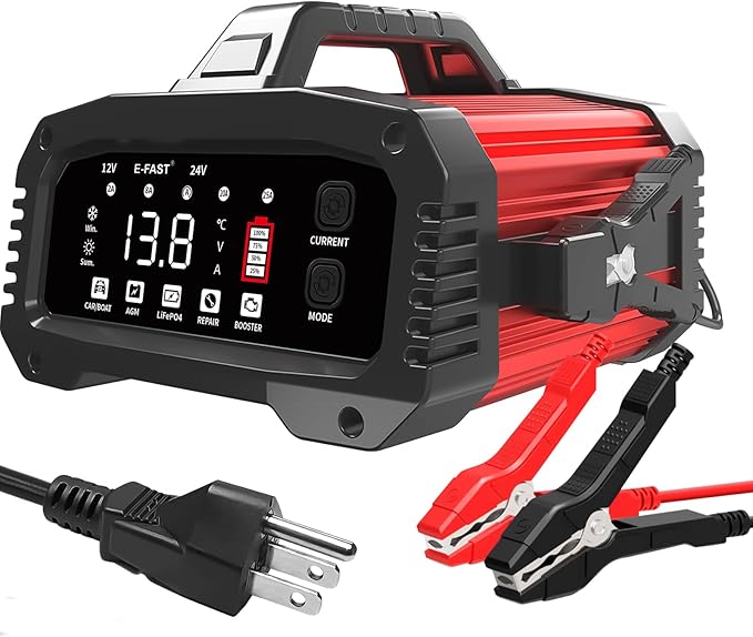 E-FAST 25A Battery Charger, 12/24V All in One Lifepo4 Lead Acid Car Battery by E-FAST