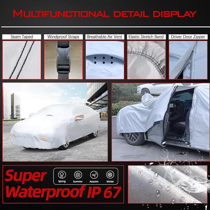 30 Layers Heavy Duty Car Cover for Automobiles All Weather Waterproof, Outdoor - Image 4