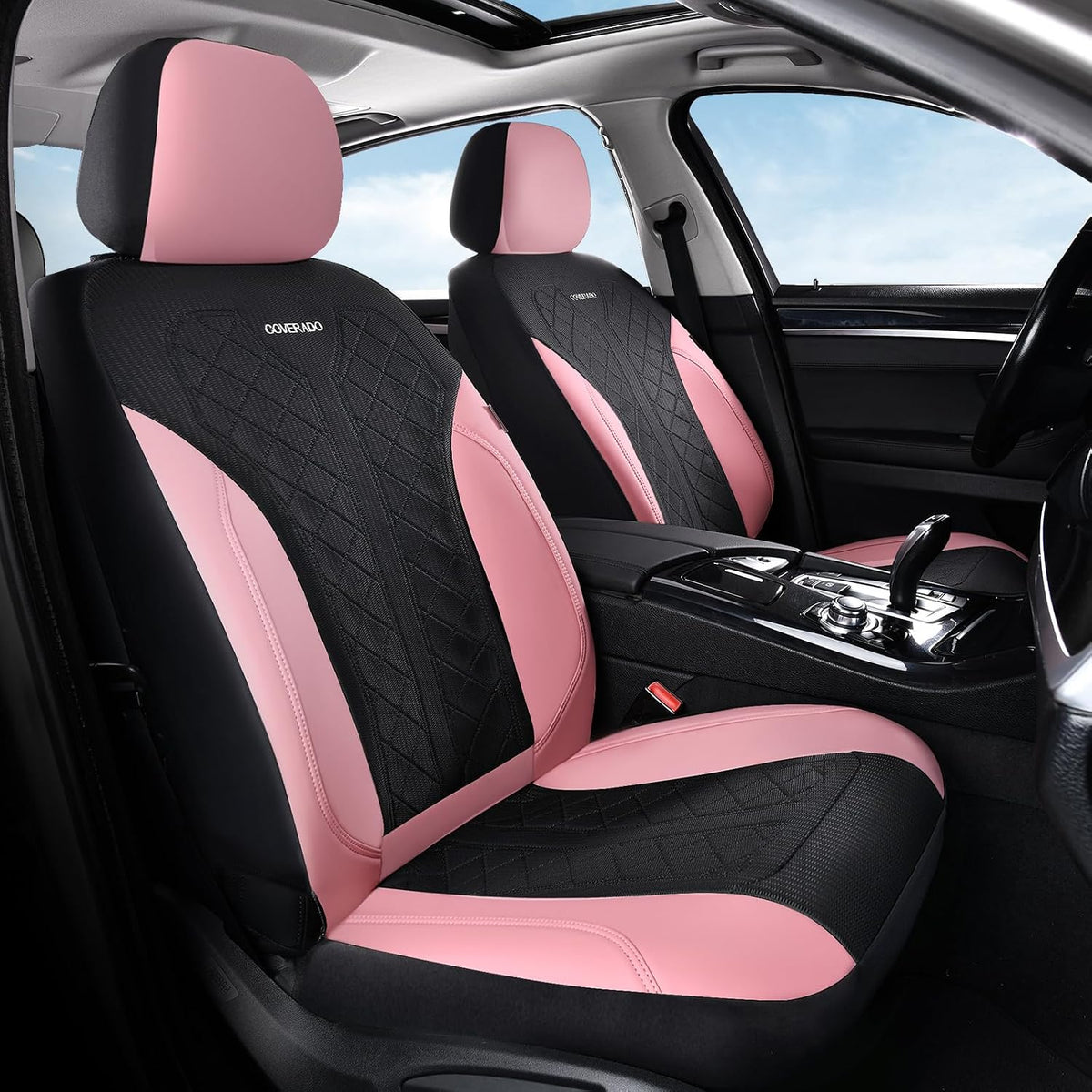 coverado automotive seat covers full set, luxury car shown in use
