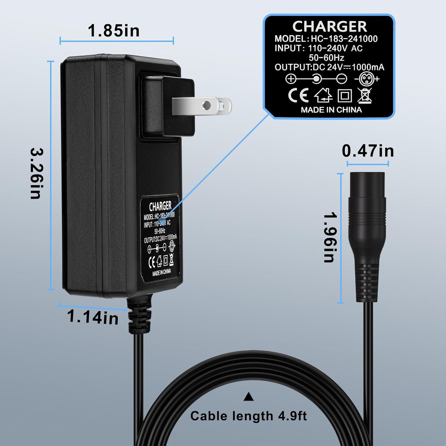 Razor Charger for Razor Electric Scooter MX350 Dirt Bike E100 E175 E200 E200S E300 E300S E500 Pocket Mod Sports Mod and Dirt Quad Razor Scooter Charger Replacement 24V 1500mA