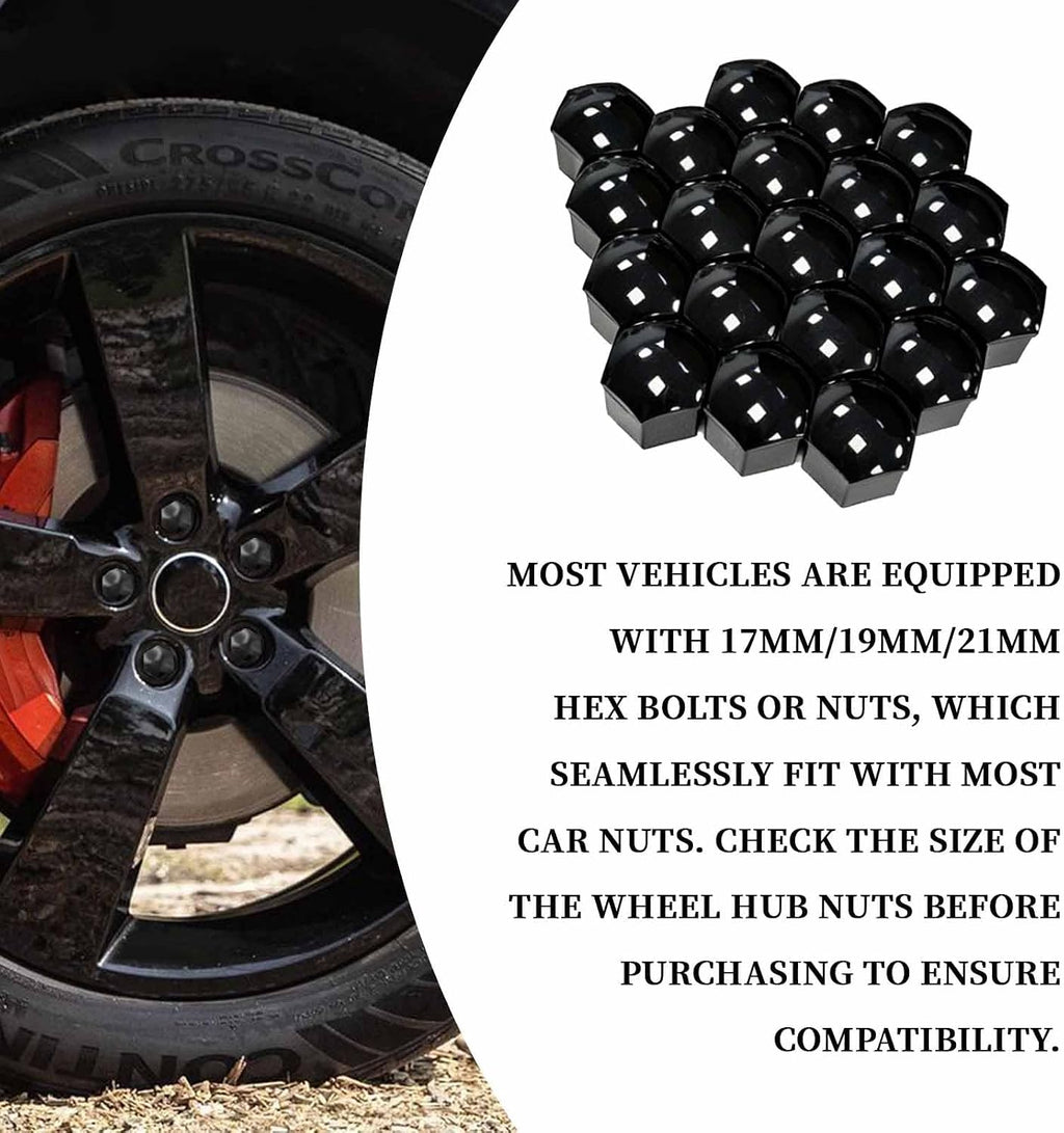 21mm Lug Nut Covers 20PCS Black Lug Nut Caps, Hexagonal Wheel Bolt Caps with Removal Tool, Dustproof & Rustproof Tire Hub Screw Protector, Universal Car Exterior Accessories for Most Cars