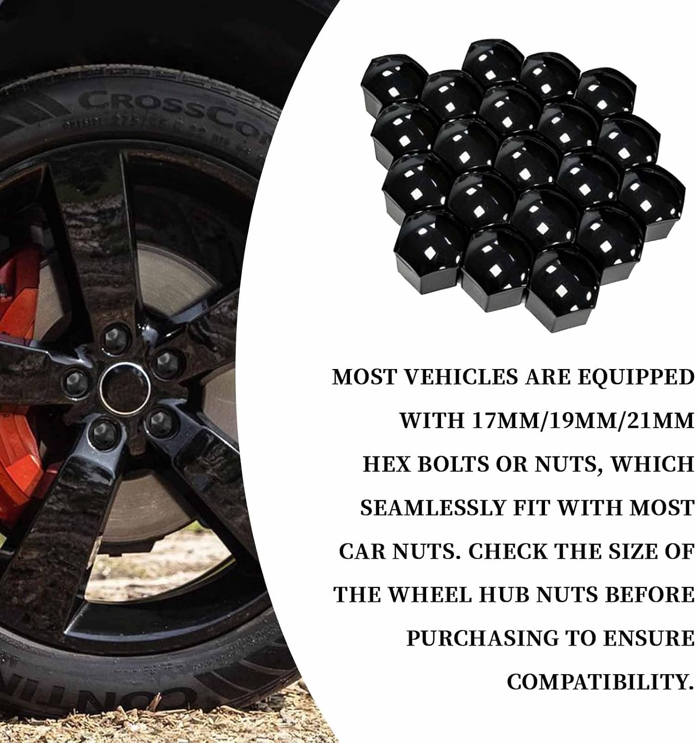 21mm Lug Nut Covers 20PCS Black Lug Nut Caps, Hexagonal Wheel Bolt Caps with Removal Tool, Dustproof & Rustproof Tire Hub Screw Protector, Universal Car Exterior Accessories for Most Cars