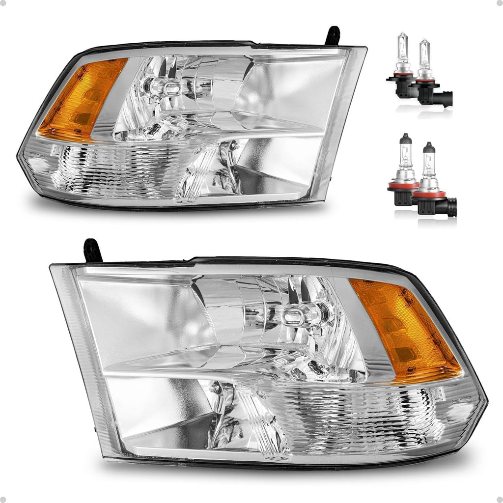 Headlights W/Bulbs for 2009-2018 Dodge Ram 1500/2010-2018 Dodge Ram 2500 3500 Quad Pickup R+L (𝐎𝐍𝐋𝐘 𝐟𝐢𝐭 𝐐𝐮𝐚𝐝-𝐇𝐨𝐥𝐞 𝐒𝐢𝐧𝐠𝐥𝐞 𝐇𝐞𝐚𝐝𝐥𝐢𝐠𝐡𝐭)