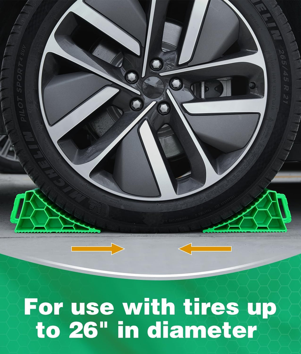 PAHTTO Wheel Chocks 4 Pack, RV Chocks with Handles for RV Trailer Camper Car Truck, Wheel Block Stopper for Tire, Strong RV Wheel Chocks Hexagonal Honeycomb Structure, RV Trailer Accessories, Green