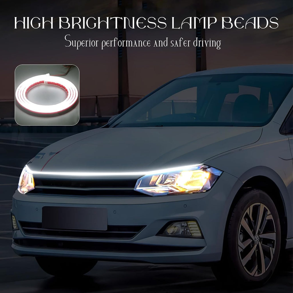 Car Hood Light Strip, 71 Inches Waterproof Flexible LED Strip, Dynamic Scan Start Up Car Daytime Running Lights, Universal Auto Exterior Decor Accessories for Most Vehicles (White, 71 Inches)