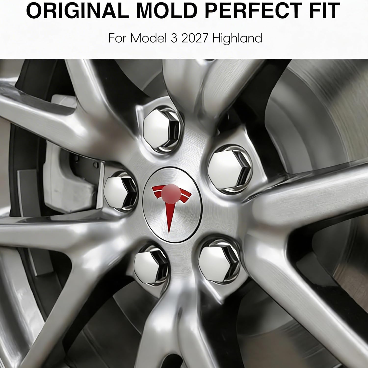 Wheel Center Hub Cap Kit with Tesla Emble Brand Center Caps for Model 3 Model Y with 20 Lug Nut Covers (4PCS) (Red-Silver)
