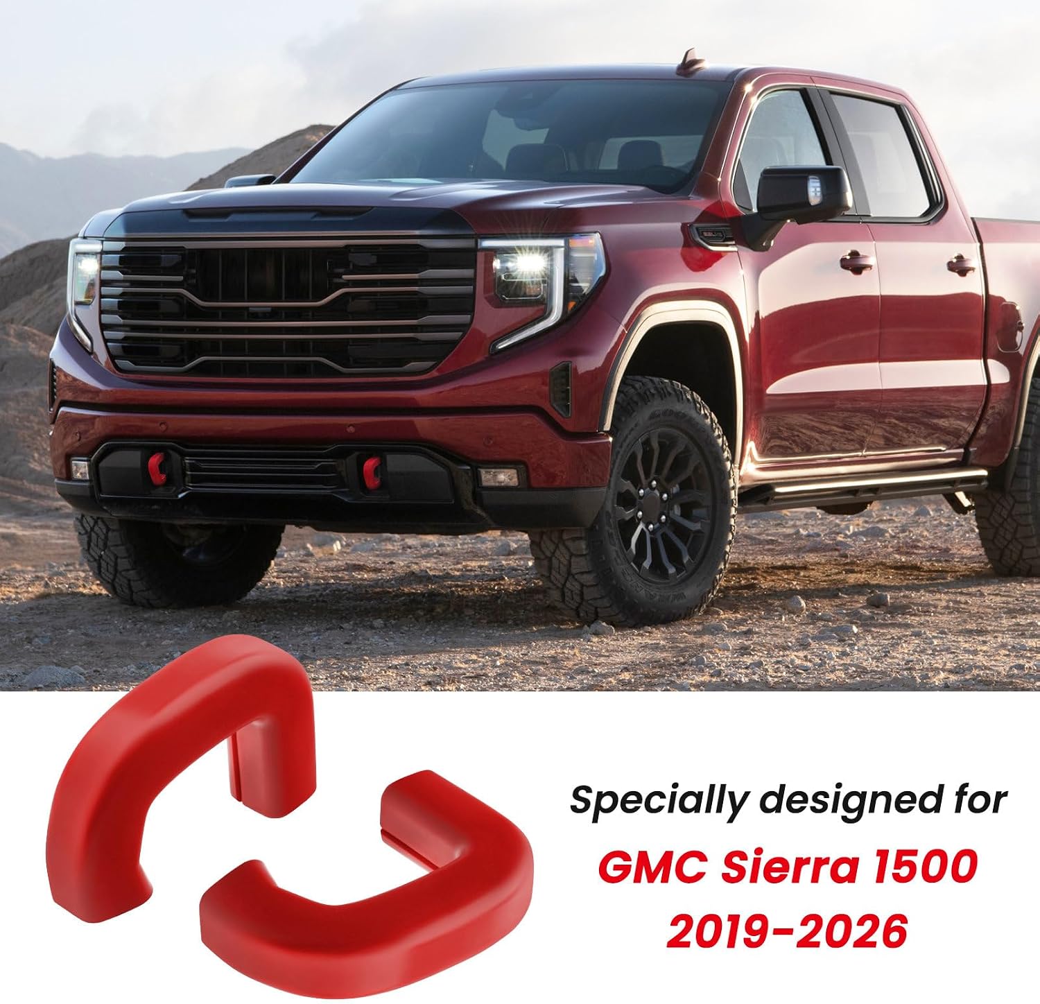 Tow Hook Covers Fit for GMC Sierra 1500 2019-2026 Vertical Tow Hooks, Hitch Cover Front Customized Car Tow Hooks Compatible with GMC Sierra 1500 Accessories 2019-2026|Upgrade (Red)