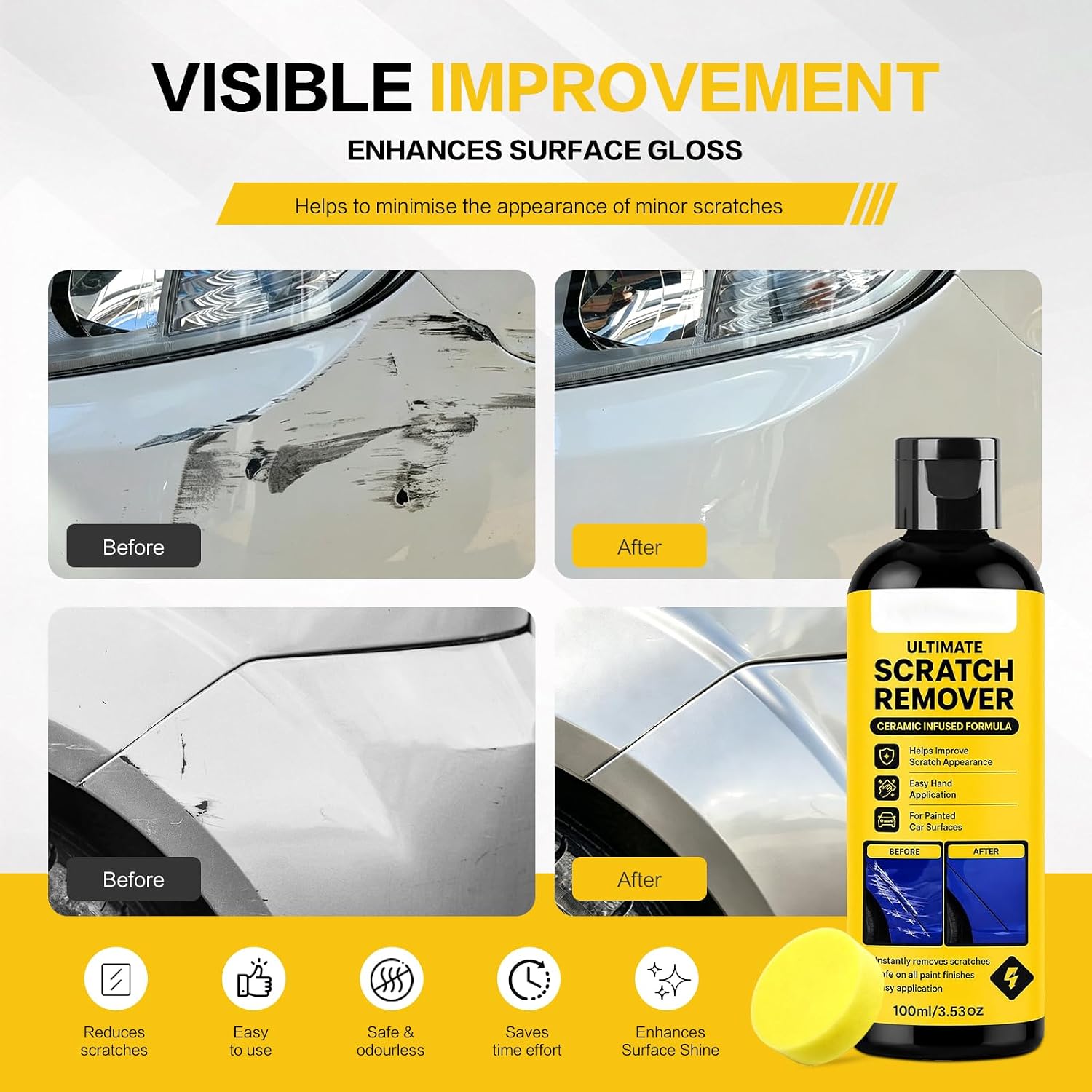 Nano Scratch Remover, Plastic Polish Scratch Remover, Deep Car Scratch Remover Kit, Quick Repair Scratches and Restore Shine for Car 2pcs
