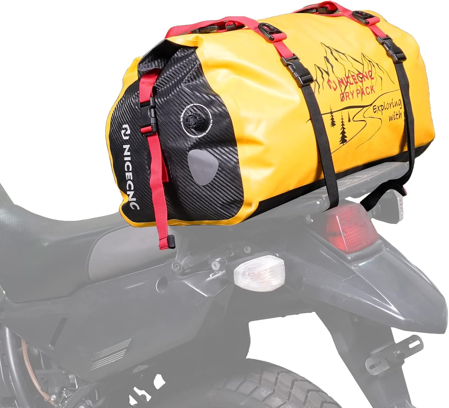 NICECNC Waterproof Motorcycle Dry Duffel Bag 66L, 500D PVC Motorcycle Tail Bag Rear Seat Rack Trunk Bag Universal Motorcycle Travel Luggage Storage Bag Fit for Adventure Riding Camping Boating, Yellow