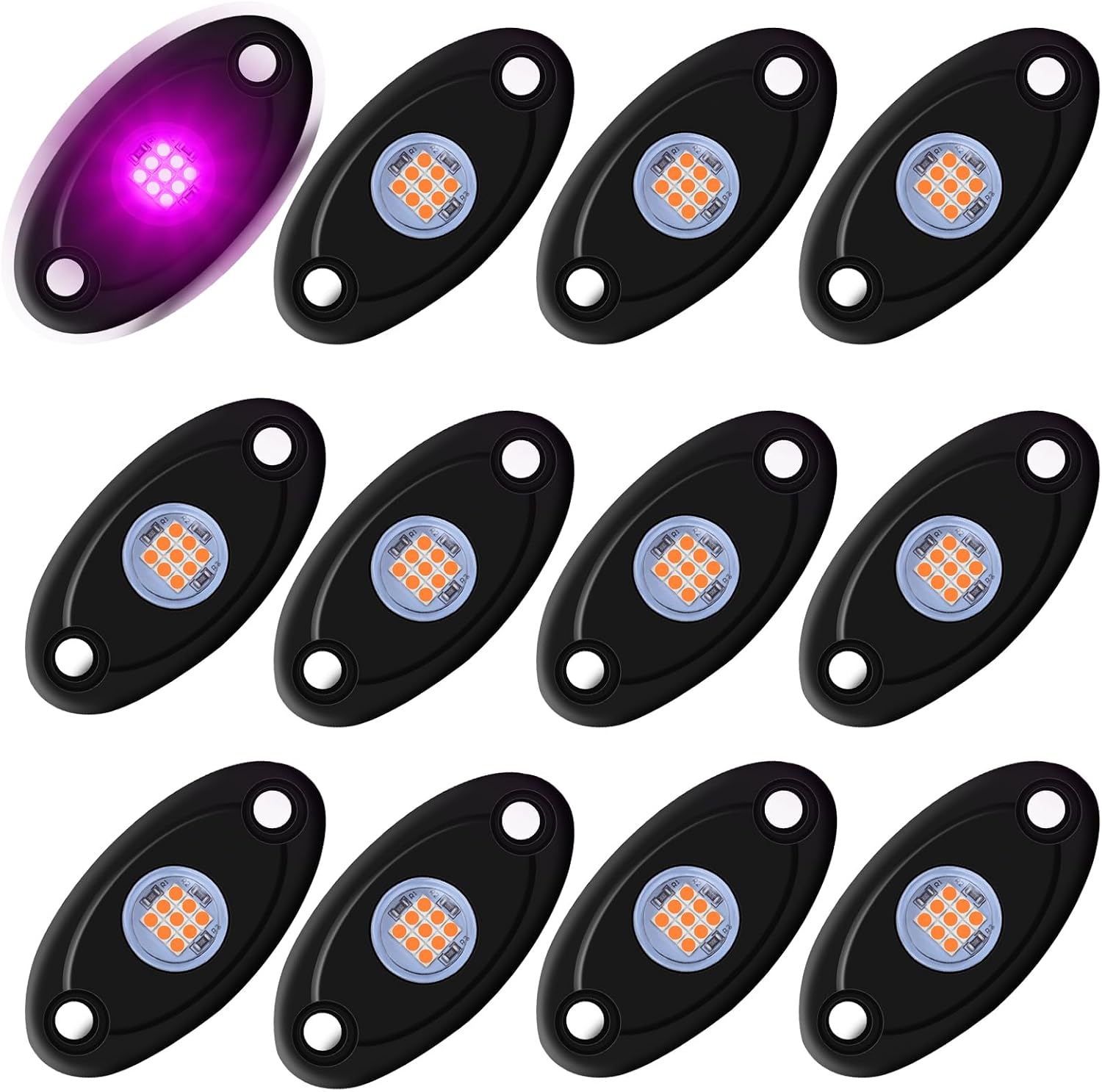 12 Pods Purple LED Rock Lights Neon Underglow Lamp for Car Truck ATV SUV Under Body Glow Light Taillights for Vehicles