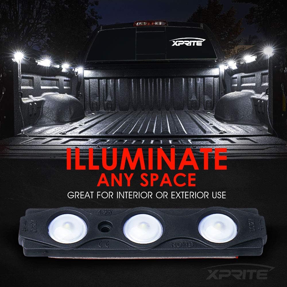 Xprite White Truck Pickup Bed Light Kit, 24 Led Cargo Rock Lighting Kits w/Switch for Van Off-Road Under Car, Side Marker, Foot Wells, Rail Lights - 8 PCS