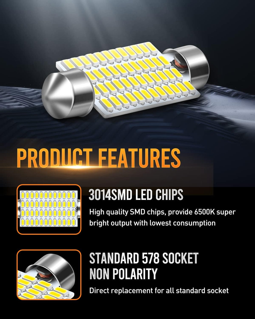 569 578 LED Bulbs Xenon White 570 Lumens Super Bright 3014 48-EX Chipsets 211-2 212-2 LED Bulbs Used for Car Interior Map Dome Lights,Pack of 2