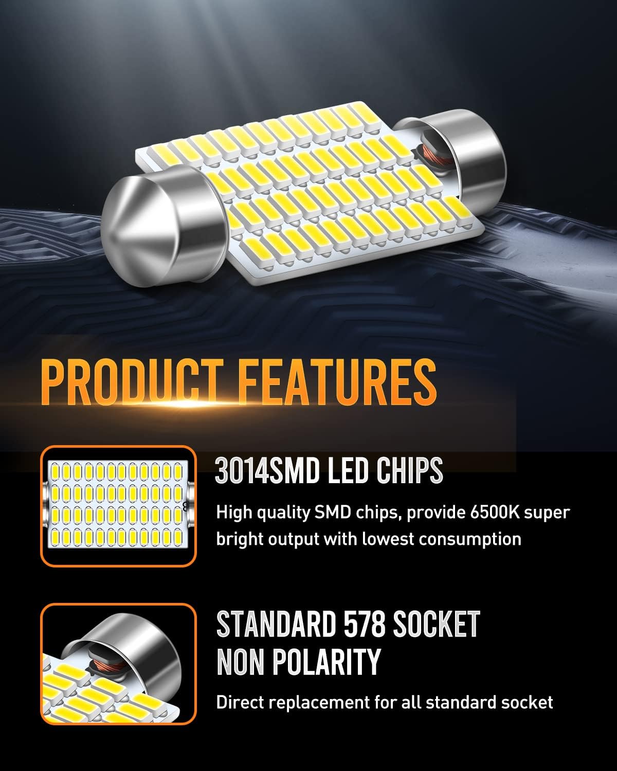 569 578 LED Bulbs Xenon White 570 Lumens Super Bright 3014 48-EX Chipsets 211-2 212-2 LED Bulbs Used for Car Interior Map Dome Lights,Pack of 2