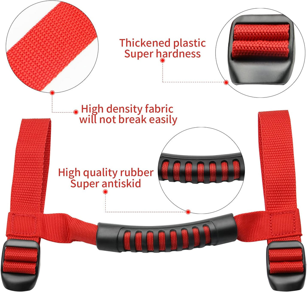 Bentolin 4 x Roll Bar Grab Handles Grip Handle Red Holder Compatible with Jeep Wrangler Accessories 1987-2021 YJ TJ LJ JK JL Sports Sahara Freedom Rubicon X & Unlimited