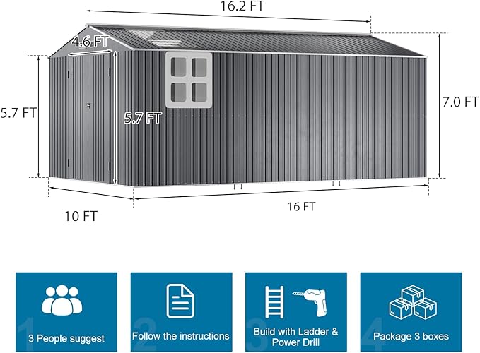 10x16 FT Metal Outdoor Shed Extra Large Waterproof Tools Storage House - Image 9