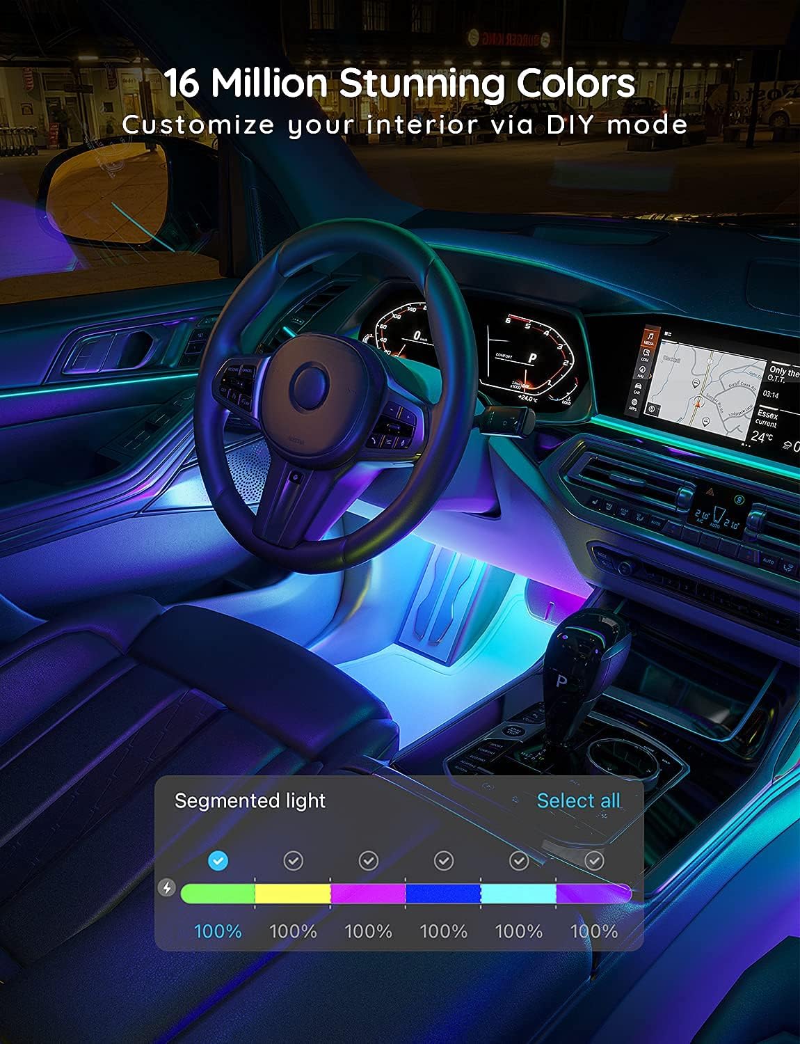 Govee Car LED Strip Lights, Smart RGBIC Interior Car Lights with APP Control, 4 Music Modes and 16 Million Colors, 2 Lines Design LED Lights for Car Decor, DC 12V | 4 Music Modes and 16 Million Colors, 2 Lines Design LED Lights for Car Decor, DC 12V