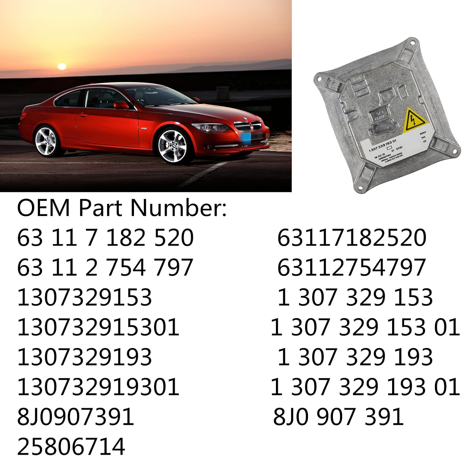 Xenon HID Ballast Control Unit Module 1307329153 Replacement for 2007-2013 E92 E93 328i M3 X3 X5 Ca-dillac DTS Au-di TT R8 Mi-ni 130732915301 AKWH
