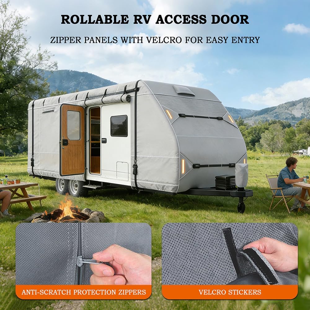 RV Cover for Keystone Cougar 30BHS 2018–2026, Travel Trailer Camper Storage Cover 420D Oxford with Adjustable Straps, Zipper Access for Driveway Seasonal Parking