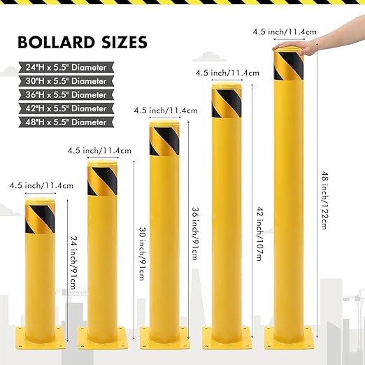 6 Pack Safety Bollard Post, 42 Inch Height 4.5 Inch Diameter Yellow Pipe Safety - Image 4