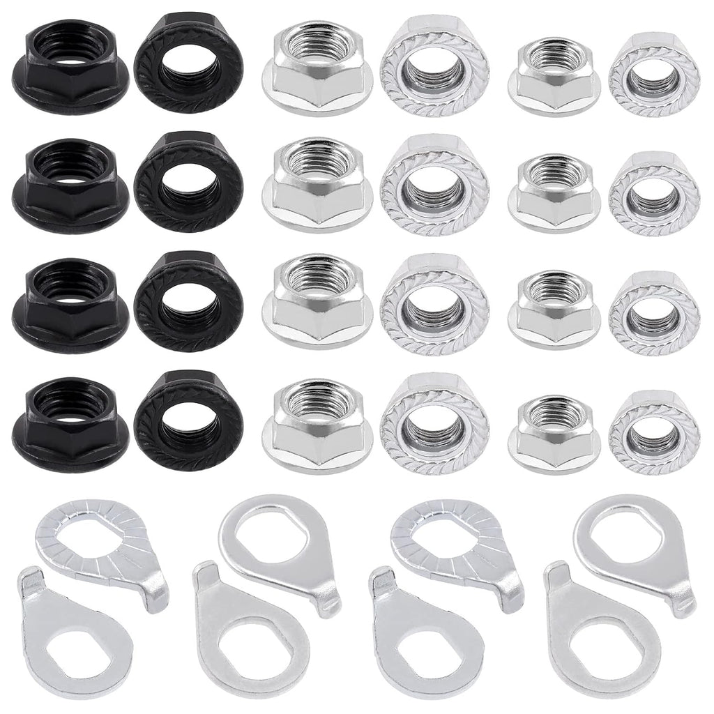 60Pcs M8 M9.5 M10 Bicycle Wheel Axle Nuts and Washer Assortment Kit Including Bike Hub Hex Flange Nuts, Front and Rear Wheel Hub Safety Washers Retaining Clips for Road Mountain Bike