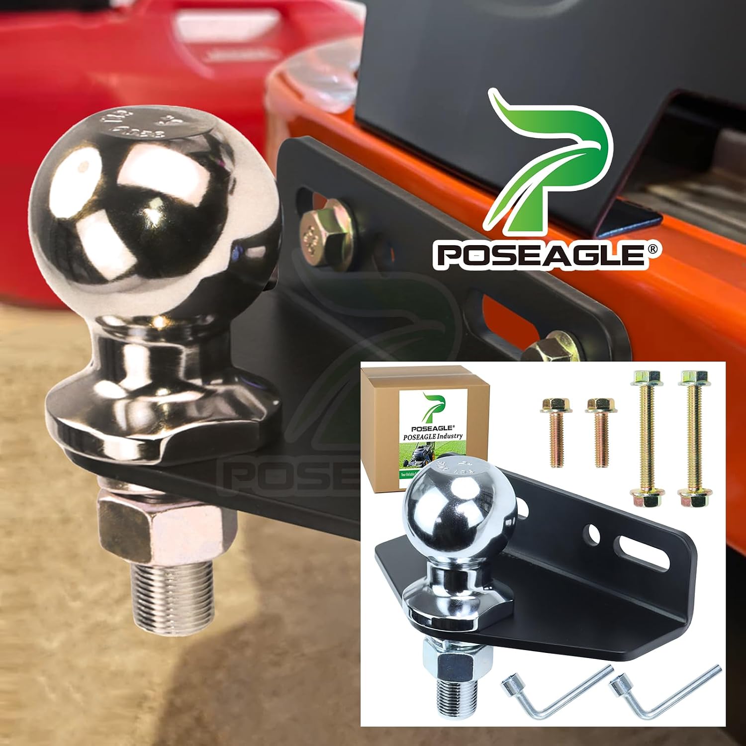 [Upgraded Universal Heavy Duty Zero Turn Mower Trailer Hitch | Include Chrome Trailer Hitch Ball, 3,500 lbs, 2 Inch Diameter, 3/4 x 2-Inch Shank and L Socket Wrench
