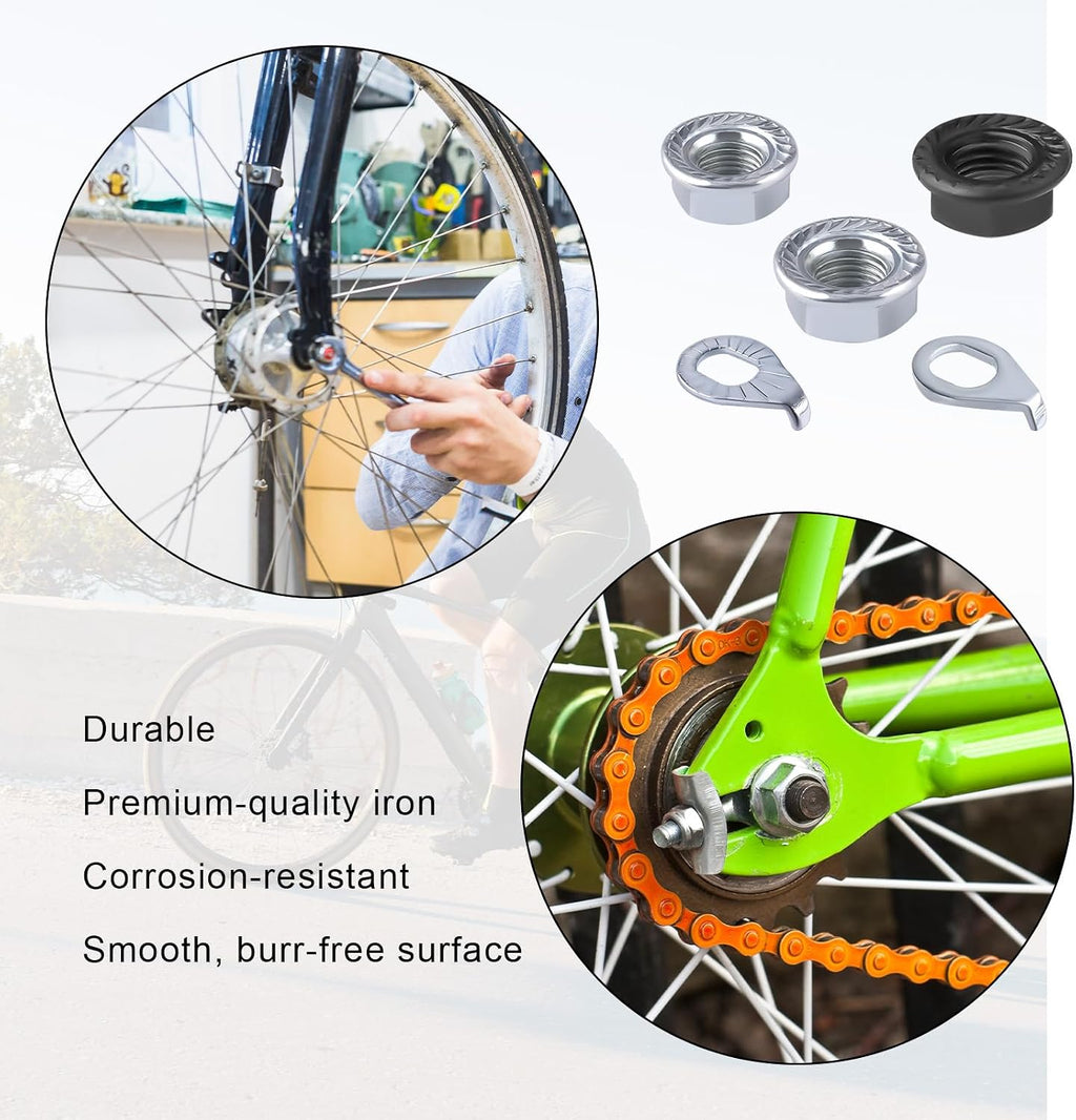 Bike Wheel Axle Nut and Bicycle Hub Safety Washer Kit, Flanged Nuts Parts Accessories for Mountain Bike Wheel Axle