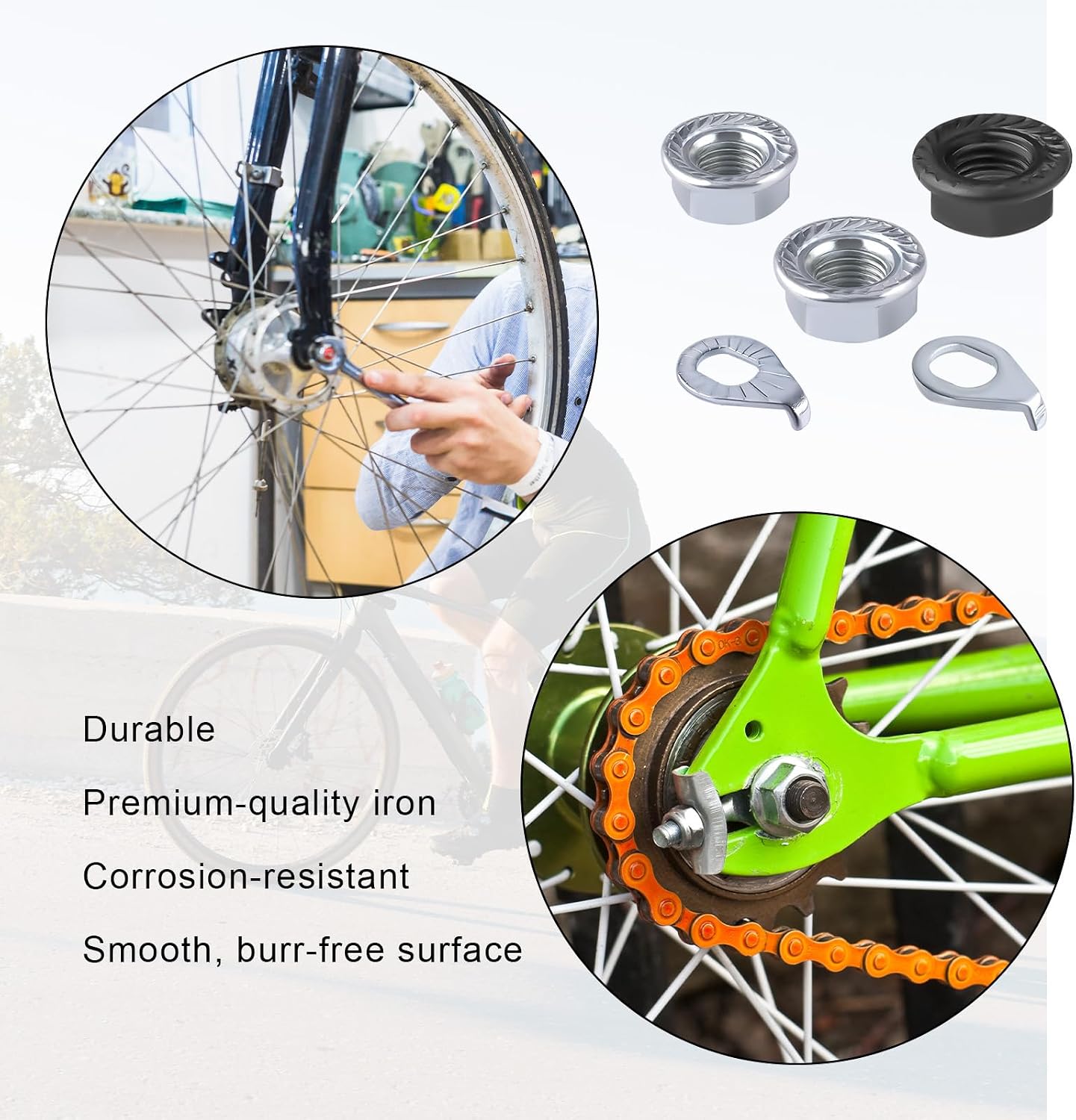 Bike Wheel Axle Nut and Bicycle Hub Safety Washer Kit, Flanged Nuts Parts Accessories for Mountain Bike Wheel Axle