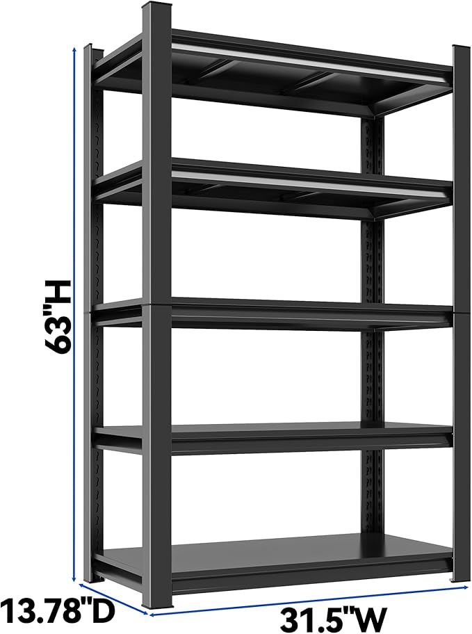 63"H Garage Shelving Heavy Duty Rack, 3000 LBS Extra Large Capacity 5 Tier - Image 2