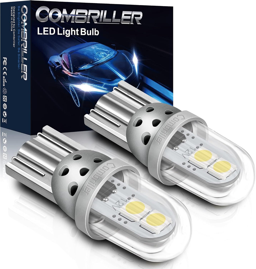 Combriller 194 LED Bulb White 6000K Super Bright 168 2825 W5W T10 LED Bulbs with Protective Cover and Hollow Design Interior Car Led Lights for License Plate Light Dome Map Door Courtesy Lights,2 Pack