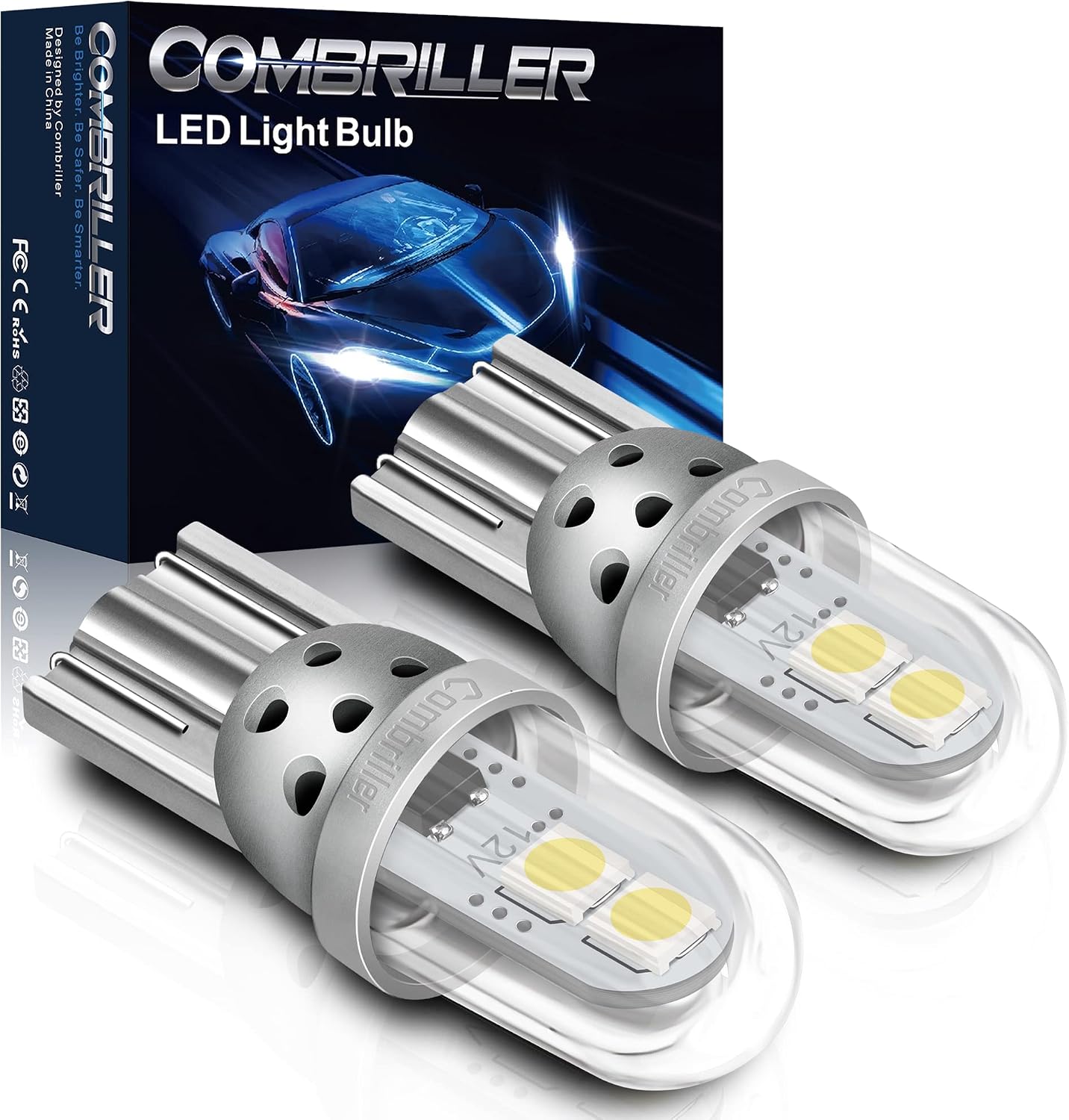 Combriller 194 LED Bulb White 6000K Super Bright 168 2825 W5W T10 LED Bulbs with Protective Cover and Hollow Design Interior Car Led Lights for License Plate Light Dome Map Door Courtesy Lights,2 Pack