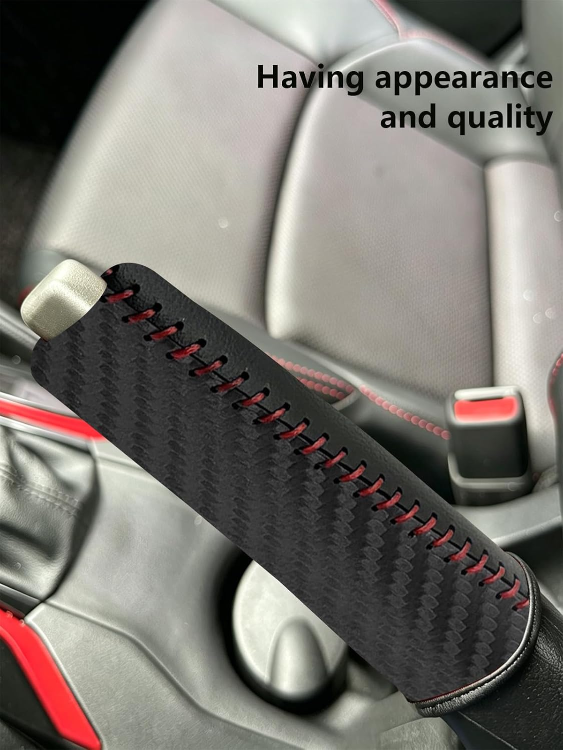 Genuine Leather Handbrake Cover with Stitching Design, Anti-Slip & Universal Fit, Easy Installation Hand Brake Grip Cover for Car Interior Upgrade, Ideal for Commuters & Family Cars