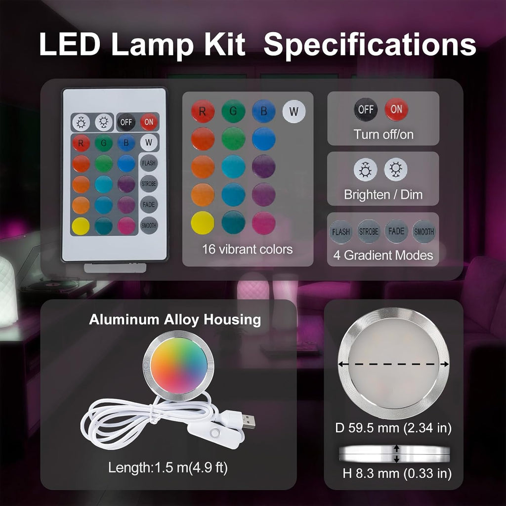 remote control rgb led lamp kit 001 for showing dimensions