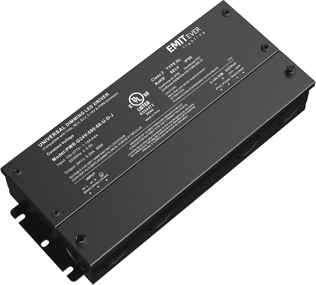 EMITEVER Dimmable Led Driver, 80W AC 110V-277V to DC 24V Transformer, 5-in-1