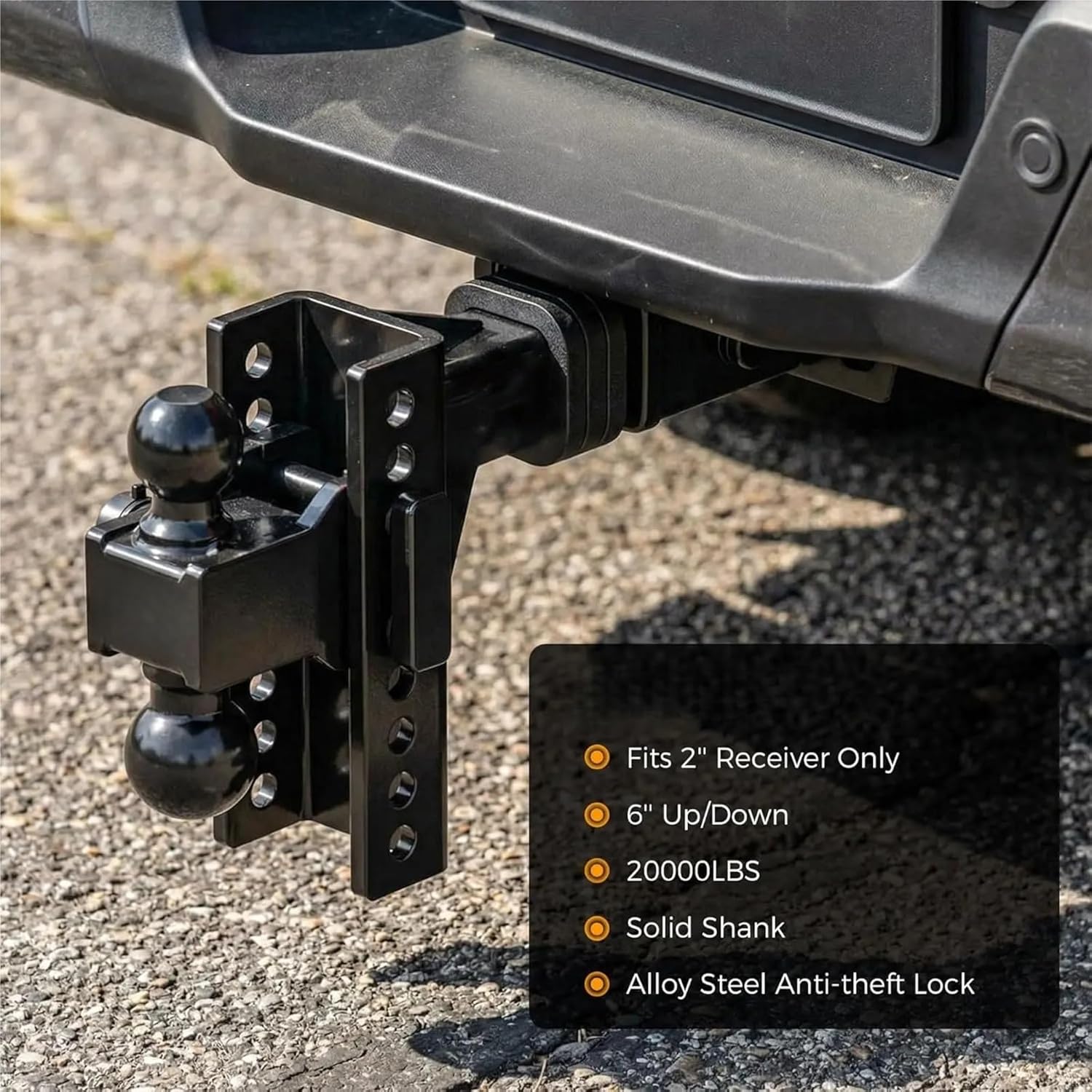 Adjustable 2" Trailer Hitch 6" Drop/Rise Dual-Ball 20,000 LBS GTW Locks