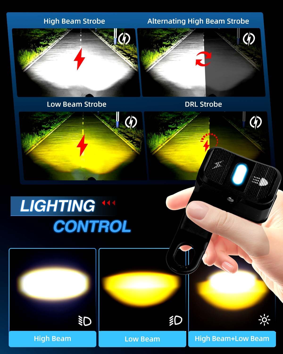 BraveWAY 3 Inch Motorcycle Driving Lights 120W LED Fog Lights with DRL 4 Strobe Modes Amber & White Beams LED Auxiliary Spotlights with Mount Brackets Wire Harness for Motorcycle ATV Night Riding UTV